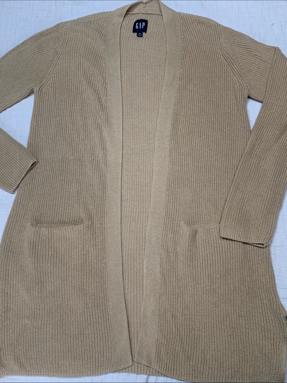 GAP Long Open-Front Cardigan in Light Tan